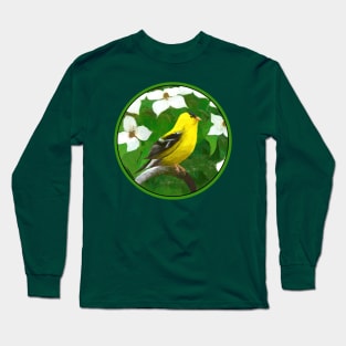 Goldfinch Painting - Cute Original Bird Art Long Sleeve T-Shirt